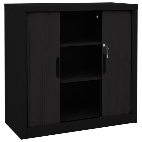 The Living Store Armadio Ad Ante Scorrevoli Nero 90X40X90 Cm In Acciaio-image