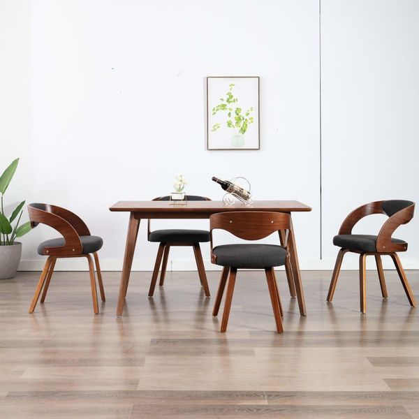 The Living Store Sedie Da Pranzo 4 Pz. Legno Curvo E Tessuto Grigio Scuro-image