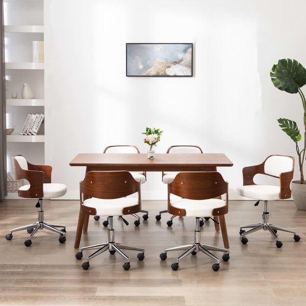 The Living Store Sedie Da Pranzo Girevoli 6 Pz. Bentwood Bianco E Similcuoio-image