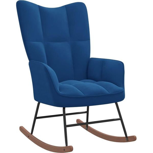 The Living Store Sedia A Dondolo In Velluto Blu-image