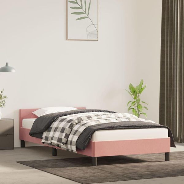 The Living Store Struttura Letto Con Testiera Rosa 90X200 Cm In Velluto-image