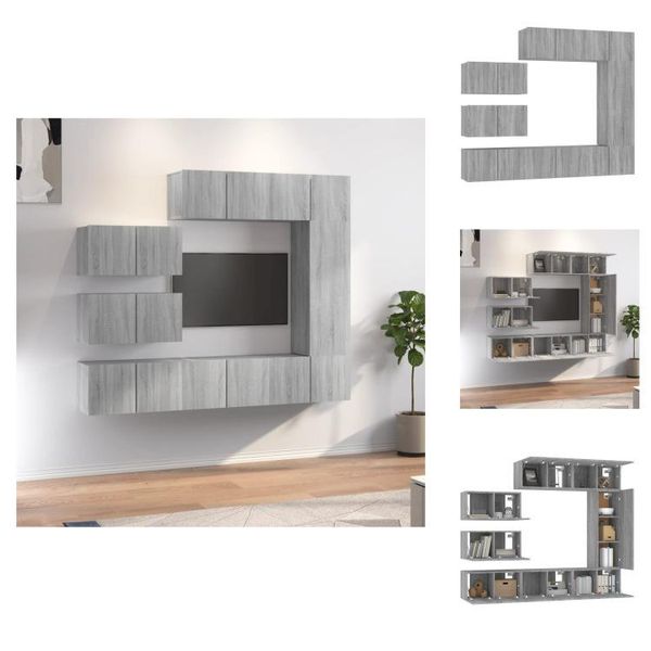 Vidaxl Set Di Mobili Tv 8 Pezzi In Legno Grigio Sonoma - Mobili Tv-image