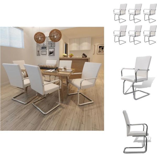 Vidaxl Sedia A Sbalzo 6 Pz. Similcuoio Bianca - Sedie Da Pranzo-image