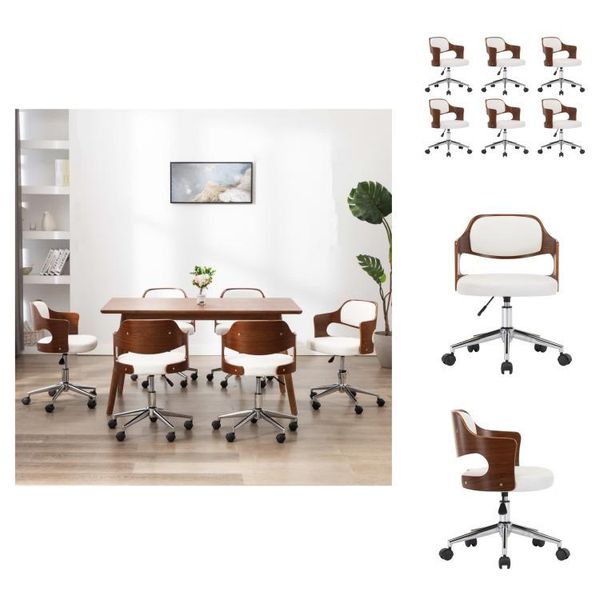 Vidaxl Sedie Da Pranzo Girevoli 6 Pz. Legno Curvo Bianco E Pelle Finta - Sedie Da Pranzo-image