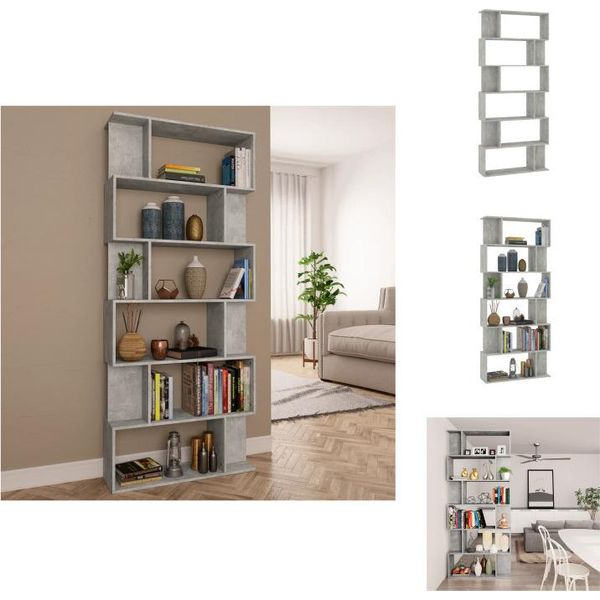 Vidaxl Libreria/Divisorio Per Camera Grigio Cemento 80X24X192 Cm Materiale A Base Di Legno - Librerie E Librerie-image