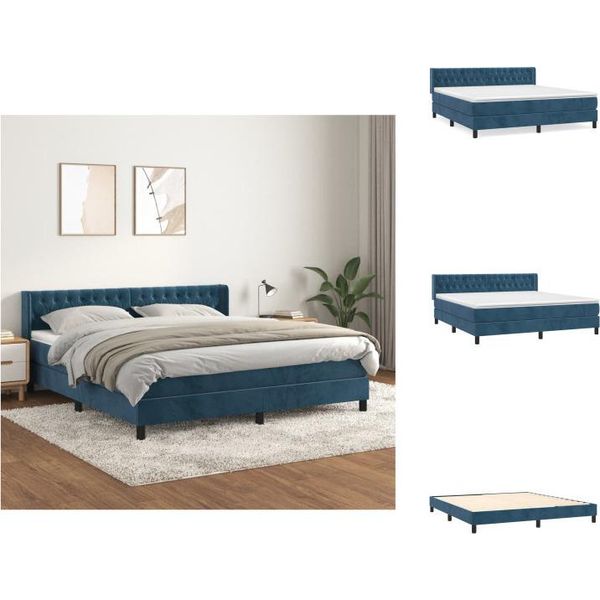 Vidaxl Letto A Molle Con Materasso Blu Scuro 160X200 Cm In Velluto - Letti E Strutture Letto-image