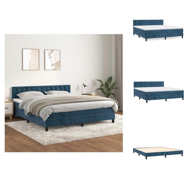 Vidaxl Letto A Molle Con Materasso Blu Scuro 160X200 Cm In Velluto - Letti E Strutture Letto-image