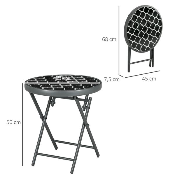 Tavolino Pieghevole Outsunny, Tavolo Pieghevole Da Esterno, Tavolo Da Giardino Con Piano In Vetro Temperato, Tavolo Da Campeggio Per Giardino, Terrazza, Nero, 45 X 45 X 50 Cm-image