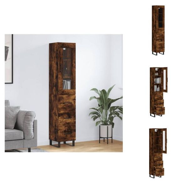 Vidaxl Credenza Rovere Fumé 34,5X34X180 Cm Materiale A Base Di Legno - Credenze-image