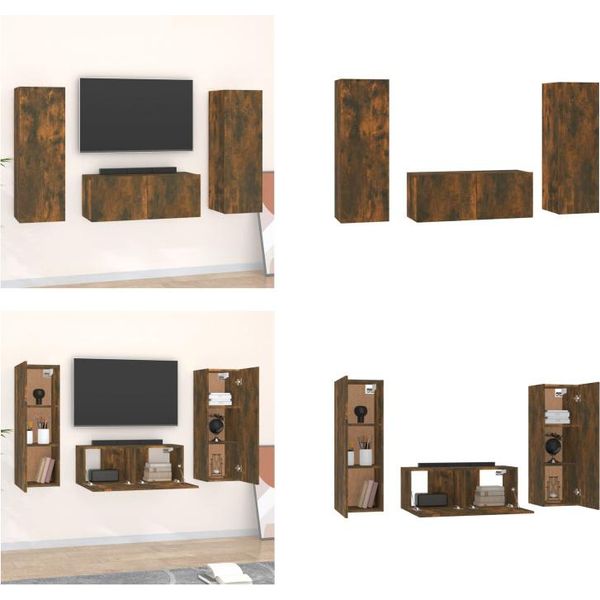 Vidaxl Set Di Mobili Tv 3 Pezzi In Legno Di Quercia Fumé - Set Di Mobili Tv - Set Di Mobili Tv - Parete Attrezzata - Parete Attrezzata-image