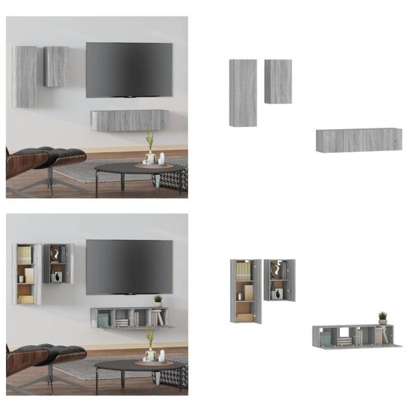 Vidaxl Set Di Mobili Tv 4 Pezzi In Legno Grigio Sonoma - Set Di Mobili Tv - Set Di Mobili Tv - Set Di Mobili Tv - Mobile Hifi-image