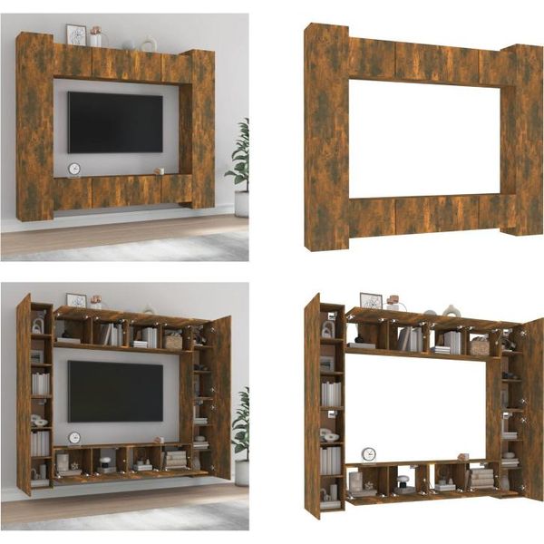 Vidaxl Set Di Mobili Tv 8 Pezzi In Legno Di Quercia Fumé - Set Di Mobili Tv - Set Di Mobili Tv - Parete Attrezzata - Parete Attrezzata-image