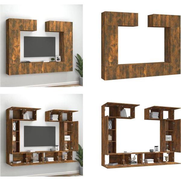 Vidaxl Set Di Mobili Tv 6 Pezzi In Rovere Fumé - Set Di Mobili Tv - Set Di Mobili Tv - Parete Attrezzata - Parete Attrezzata-image