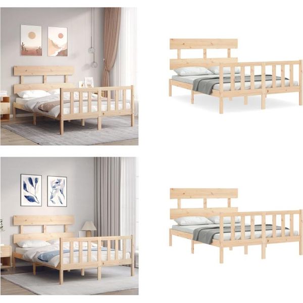 Vidaxl Letto In Legno Massiccio Con Testiera 140X190 Cm - Struttura Letto - Letto - Letto Matrimoniale-image
