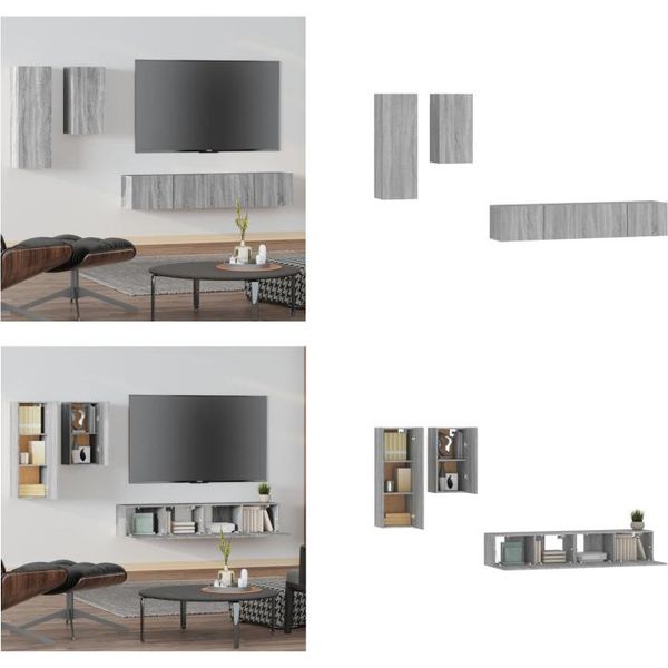 Vidaxl Set Di Mobili Tv 4 Pezzi Grigio Sonoma In Legno - Mobile Tv - Mobili Tv - Mobili Tv - Mobili Tv-image