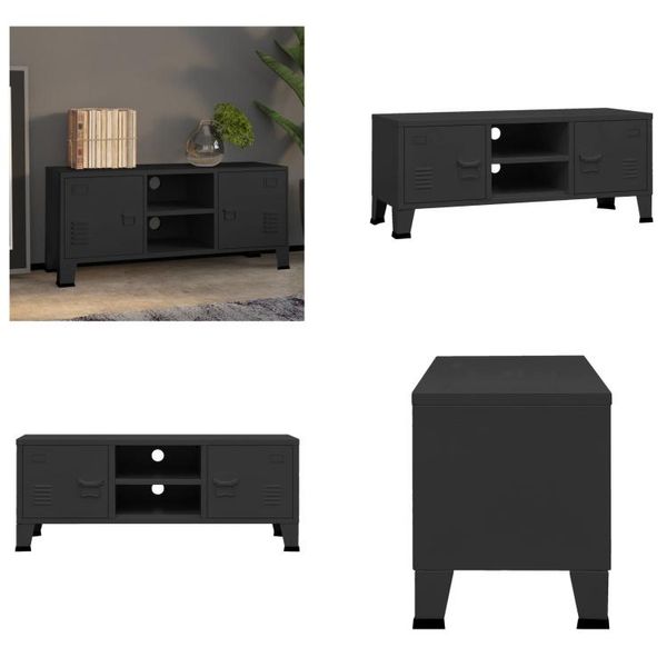 Vidaxl Mobile Tv In Stile Industriale Nero 105X35X42 Cm In Metallo - Mobile Tv - Mobile Tv - Porta Tv - Tavolo Tv-image