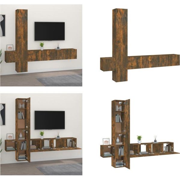 Vidaxl Set Di Mobili Tv 5 Pezzi In Legno Di Quercia Fumé - Set Di Mobili Tv - Set Di Mobili Tv - Parete Attrezzata - Parete Attrezzata-image