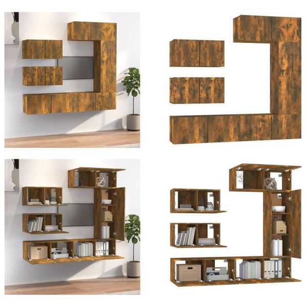 Vidaxl Set Di Mobili Tv 6 Pezzi In Rovere Fumé - Set Di Mobili Tv - Set Di Mobili Tv - Parete Attrezzata - Parete Attrezzata-image