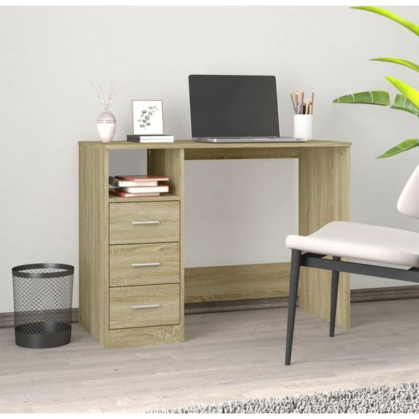Vidaxl Scrivania Con Cassetti In Rovere Sonoma 102X50X76 Cm - Scrivania - Scrivania Per Ufficio - Scrivania Per Computer-image