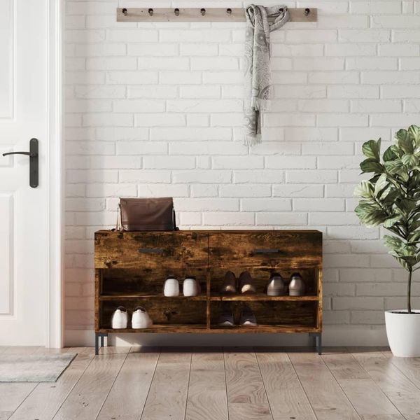 The Living Store Panca Per Scarpe In Rovere Fumé 102X35X55 Cm Materiale In Legno-image