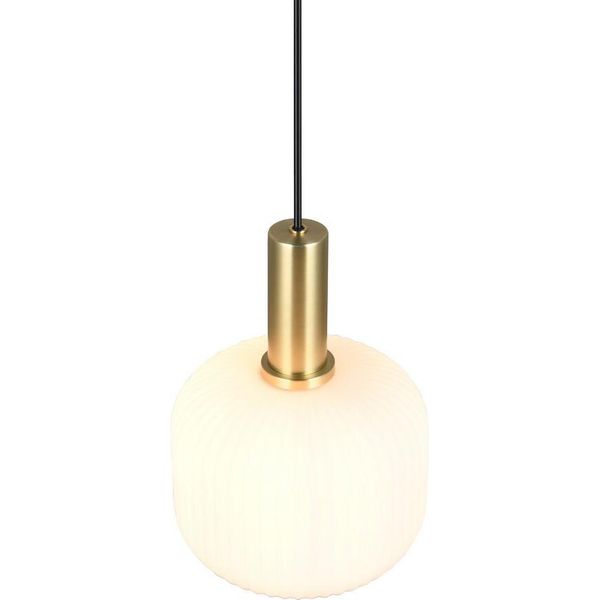 Lampada A Sospensione Minimalista In Ottone Nero Con Paralume In Vetro Bianco Per Soggiorno Cucina Sopra Isola 1Xe27 10W Diva Trio-image