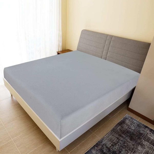 The Living Store Lenzuolo Matrimoniale 2 Pz. Jersey Grigio 160X200 Cm In Cotone-image