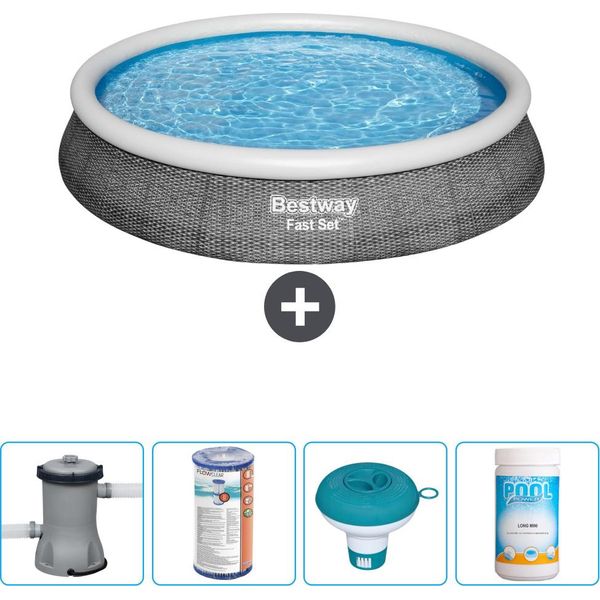 Bestway Piscina Gonfiabile Rotonda Ad Ambientazione Rapida - Stampa Rattan - 396 X 84 Cm - Inclusa Pompa Filtro - Galleggiante Cloro - Cloro-image