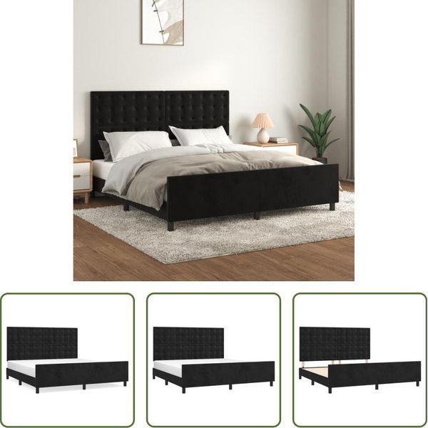 The Living Store Struttura Letto Con Testiera Nera 180X200 Cm In Velluto-image