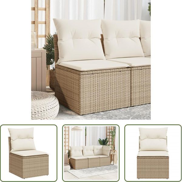The Living Store Divano Da Giardino Senza Braccioli Con Cuscini Beige Poly Rattan-image