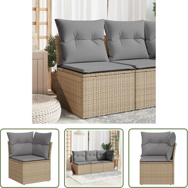The Living Store Divano Da Giardino Ad Angolo Con Cuscini Beige Poly Rattan-image