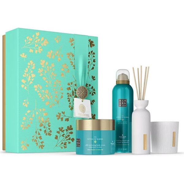 Rituals Karma Large Set Candela Profumata 140 Ml/Crema Corpo Idratante 48H 200 Ml/Mini Bastoncini Profumati 70 Ml/Gel Doccia Schiumoso 200 Ml 610 Ml-image