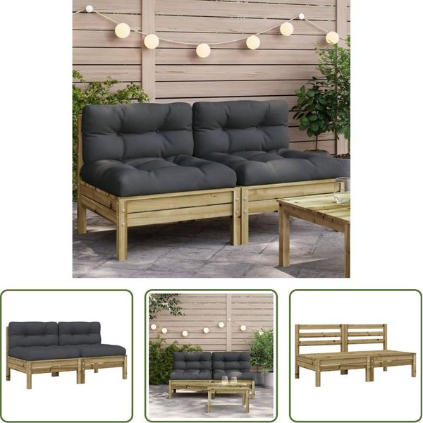 The Living Store Divano Da Giardino Senza Braccioli Con Cuscini 2 Pz. Legno Di Pino-image