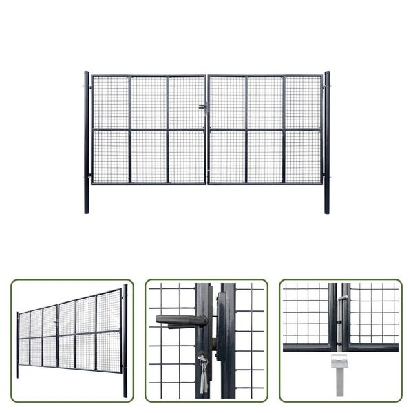 The Living Store Cancello Da Giardino In Rete Acciaio Zincato 400 X 175 Cm Grigio-image