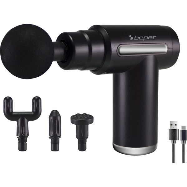 Beper Massaggiatore A Percussione 30W Pistola Per Massaggi Ricaricabile Con 4 Teste Intercambiabili 6 Livelli Di Intensità Nero-image