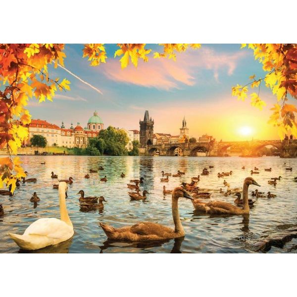 Puzzle Magnolia Cigni Vicino Al Ponte Carlo - 1000 Teile Puzzle-image