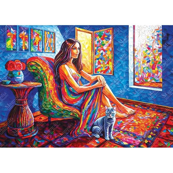 Magnolia Puzzle Donna Con Gatto - 1000 Teile Puzzle-image