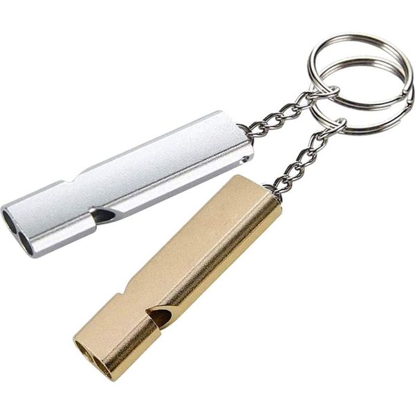 2 Pezzi Fischio, Xcozu Segnale Fischio Fischio Forte Di Emergenza, Fischio Fischio Di Emergenza In Metallo Con Portachiavi, Arbitro All'aperto Fischio Di Sopravvivenza Di Emergenza (Oro, Argento)-image