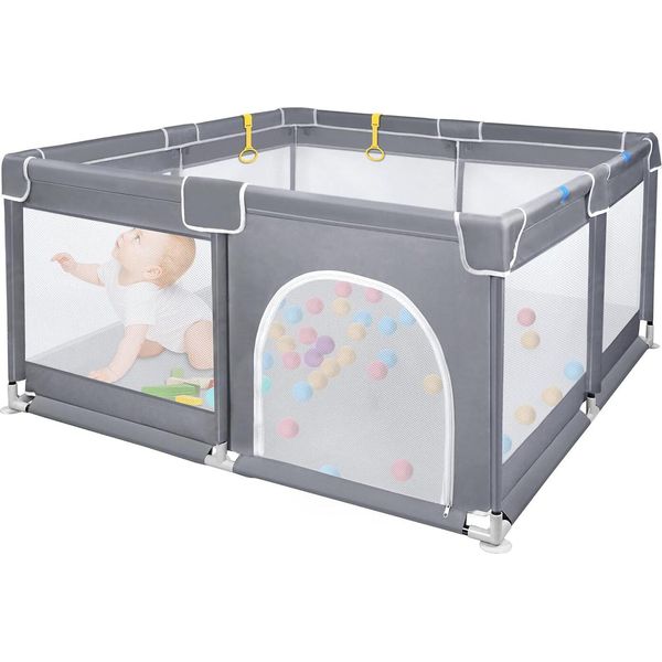 Yuenfong Box Baby 127 X 127Cm Centro Attività Pieghevole In Plastica Con 50 Palline Colorate, Parco Giochi Di Sicurezza In Rete Traspirante (Grigio Scuro)-image