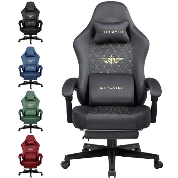 Gtplayer Sedia Da Gioco In Tessuto Sedia Da Gioco Ergonomica Per Ufficio Sedia Per Pc, Sedia Da Scrivania Regolabile E Girevole Con Poggiapiedi, Grigio-image