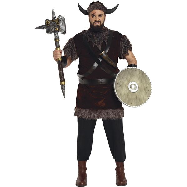 Costume Da Guerriero Vichingo Elmo Corna Look Barbaro Cintura Vintage Carnevale Accessorio, Taglia: 56 - 58 (Xxl) Colore: Marrone-image