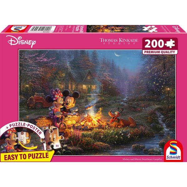 Schmidt Spiele Disney Mickey And Minnie Sweatheart Campfire, Thomas Kinkade, Puzzle, 200 Teile, Graspappe, 56558-image