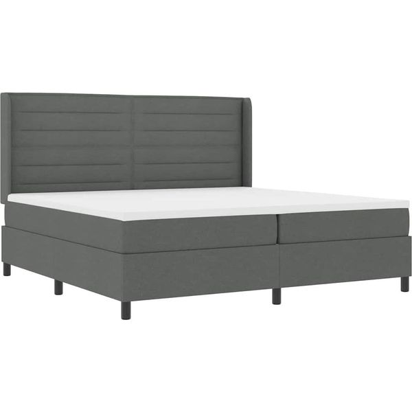 Vidaxl Led Letto A Molle Con Materasso Grigio Scuro 200 X 200 Cm Tessuto-image