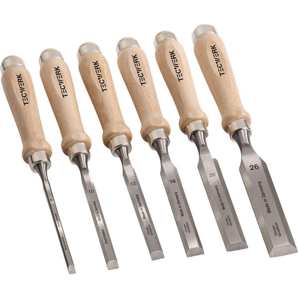 Set Di Scalpelli Da Intaglio 6,10,12,16,20,26 Mm Manico In Faggio Bianco Forma Ulmer 6 Pezzi-image
