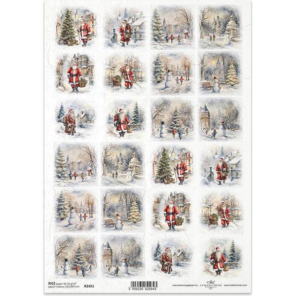Itd Carta Di Riso Decoupage Tecnica Artigianale Tovagliolo Di Carta-R2451 Panorami Invernali, Babbo Natale, Bambini, Pupazzi Di Neve-image