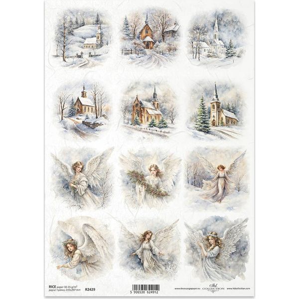 Itd Carta Di Riso Decoupage Tecnica Artigianale Tovagliolo Di Carta-R2429 Angelo Chiesa Inverno-image