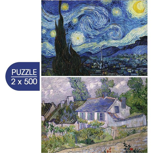 Grafika Puzzle Van Gogh Art 2-In-1 Notte Stellata Case Auvers 500 Pezzi-image