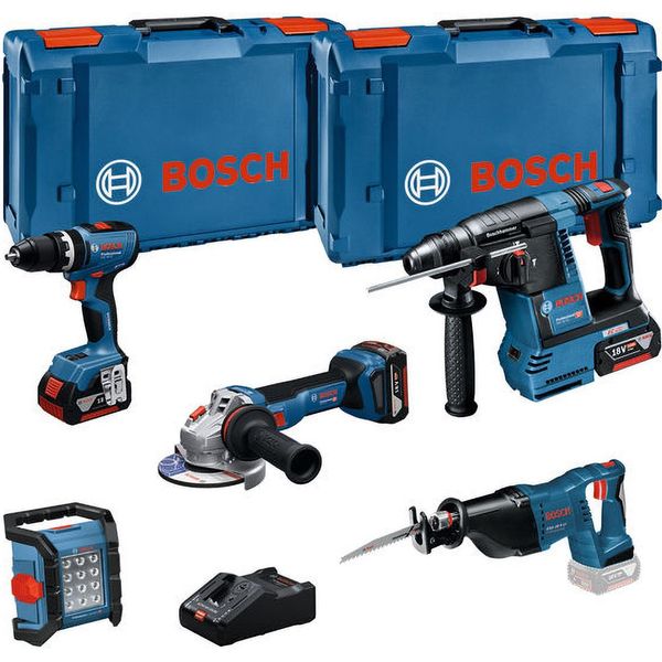 Kit Combinato 18V Con 5 Utensili: Gsb + Gbh + Gws + Gsa + Gli + 3 Batterie Ricaricabili-image