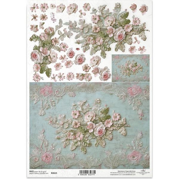 Carta Di Riso Per Decoupage Carta Per Decoupage A4 R2615 Fiori 3D-image