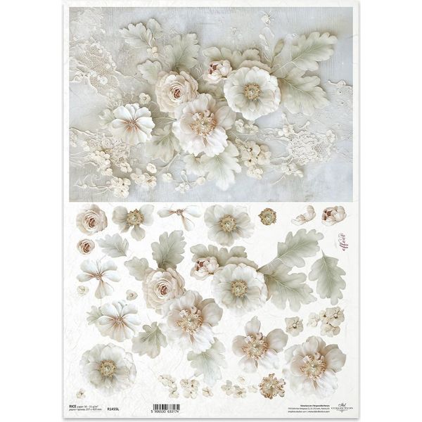 Carta Di Riso Per Decoupage Carta Per Decoupage A3 R1455L Foglie E Fiori 3D-image