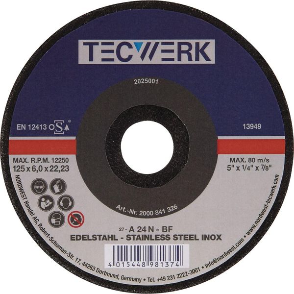 Disco Di Smerigliatura Inox D125Xs6Mm A Gomito Foro Inox 22,23 Mm-image